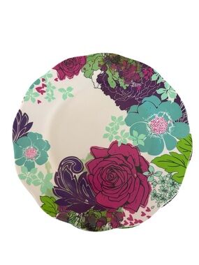 HD Designs Floral Melamine Plate Set 15 Pc Pink Rose Teal Purple Patio Dining